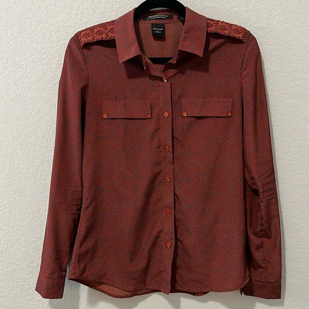 MAISON SCOTCH La Femme Selon Marie Blouse Long Sleeve Button Up Heart, Size 1(4)